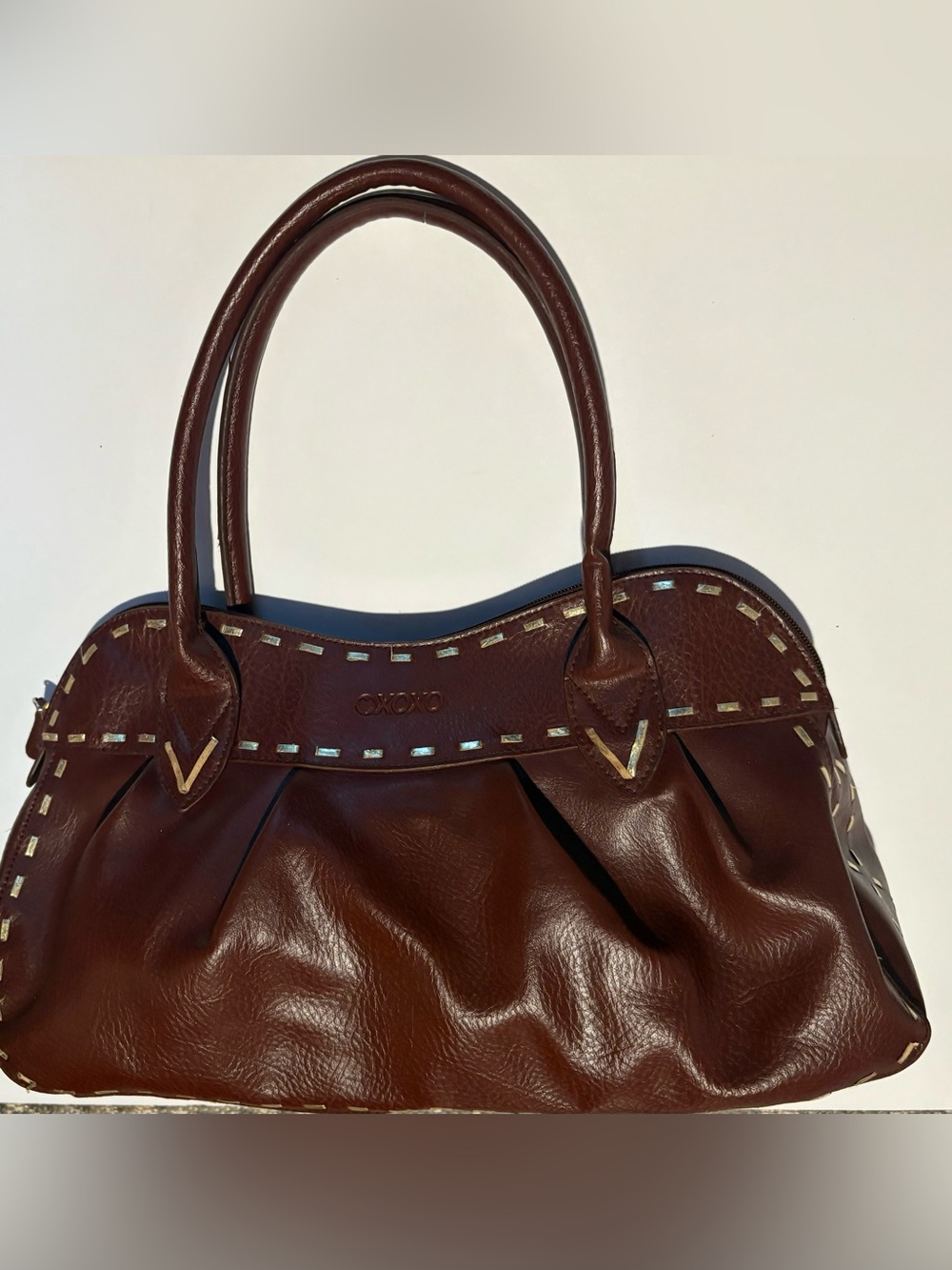 90’s XOXO Chocolate Brown Pleated Tote with Top Handles